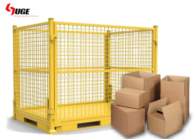 Cage Wire Mesh Gas Cylinder with Wheels Foldable Metal Pallet Collapsible Bin Box Storage Container