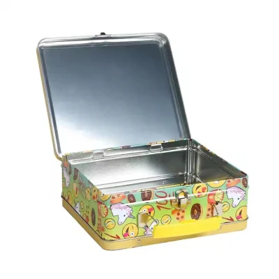 Custom High Level Color Print Cute Rectangular Tin Gold Lunch Box