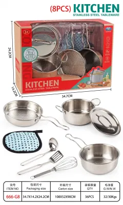 Children&prime;s Kitchen Cooking Toy Set Stainless Steel Table Ware Gift Set