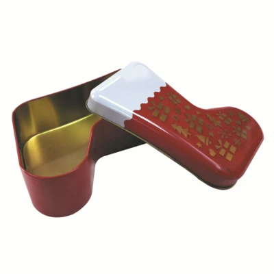 Custom Unique Decorative Christmas Stocking Sock Shaped Gift Packaging Tin Box
