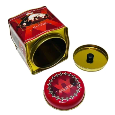 Custom Printed Tinplate Container Square Shape Double Lid Metal Can Food Grade Tea Tin Box