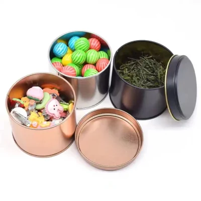 Custom Logo Sealed Tea Tin Can Round Black Metal Candle Tea Box