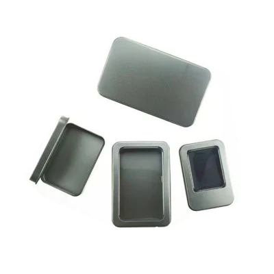 Silver Storage Tin Box, Small Party Gifts Tin Box, Metal Tin Box with Lid and Large Clear Window, Portable Empty Tin Box, for Coin Key Puzzle Cards Candy