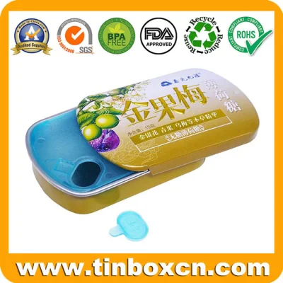Metal Tin Packaging Box Sliding Candy Gum Mint Tins with Plastic Inserts
