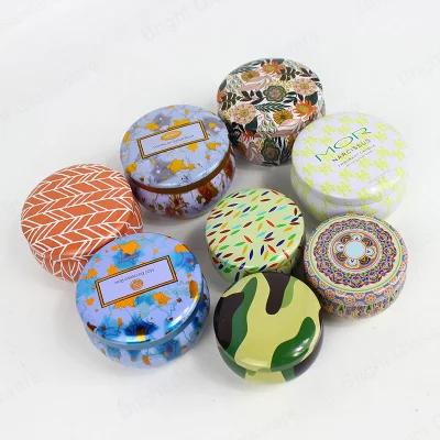 Empty Round Aromatherapy Metal Tins 8oz Decorative Candle Tins