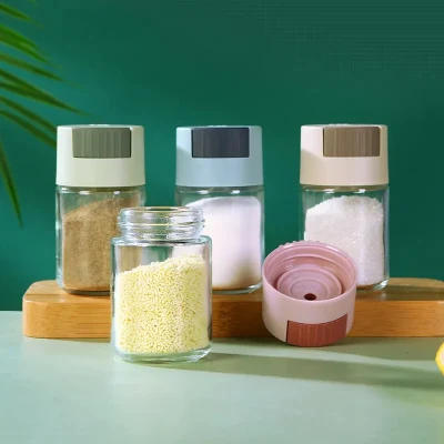 Soda Lime Glass Spice and Pepper Shaker Press Quantitative Salt Bottle Spice Shaker Tin 100ml Kitchen and Dining Room Use