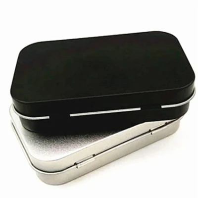 Metal Small Rectangle Silver Black Red Mint Candy Toy Tin Box