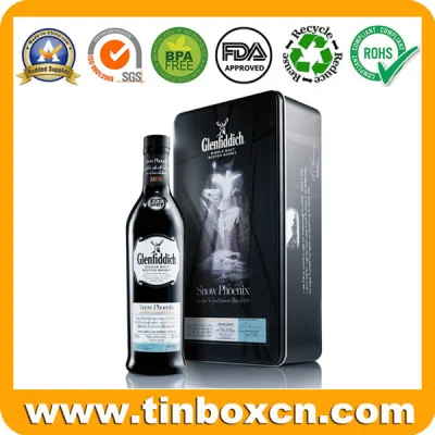 Empty Embossed Rectangular Metal Wine Bottle Storage Box Whisky Tin