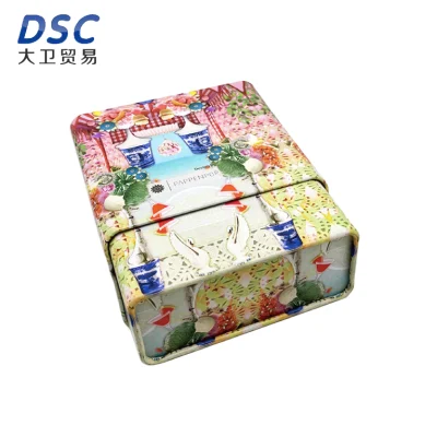 Floral Pattern Food Packaging Square Oblique Tin Box Tinplate Can