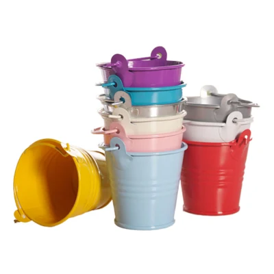 Small Metal Buckets, Colored Galvanized Tinplate Tin Pails with Handles for Garden Container