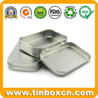 Rectangle Sweets Candy Mint Gum Mini Metal Silver Tin Box Hinged with Plain Printing