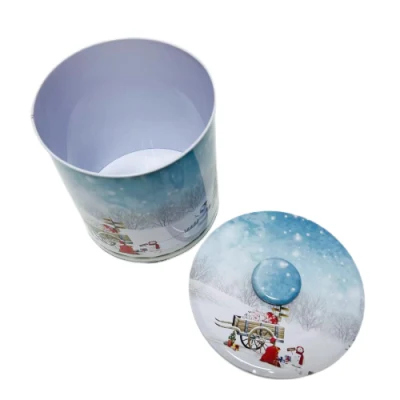 Factory Custom Tinplate Food Storage Container Metal Round Box Large Cookie Candy Self Sealing Tin Can for Christmas