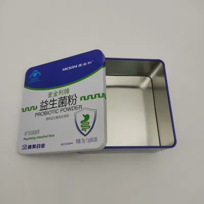 Tin Customized Printing Tin Box Small Square Tea Tins for Probiotic Powder