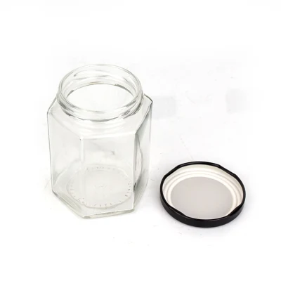 Empty 50ml 100ml 120ml 180ml 280ml 500ml 730ml Hexagonal Clear Glass Food Jar for Honey Jam with Tin Lid