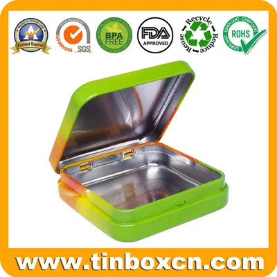 Metal Candy Mint Food Gift Packaging Hinged Square Metal Tin Box