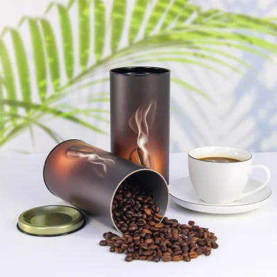 Firstsail Wholesale Tea Coffee Bean Drawing Tube Wrapping Packaging Food Grade Empty Round Paper Box Container with Metal Lid