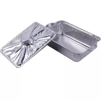 Food Packaging Disposable Tin Foil Dishes Grill Pan Catering Aluminium Foil Container Tray with Plastic Lid