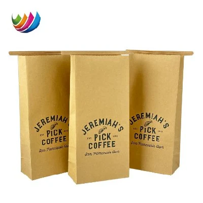 Coffee Beans Packaging Bag Brown/White Kraft Paper Lined with PE Square Bottom Bag with Tin Tie