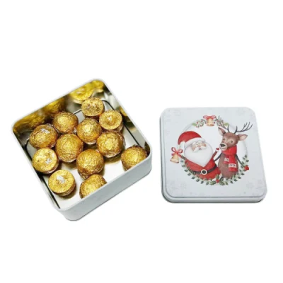 China Manufacture Wholesale Custom Christmas Tinplate Container White Square Metal Case Chocolate Candy Tin Box with Lid