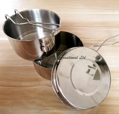 Handle Stainless Steel Mess Tin/ Luch Box with 3 Sets