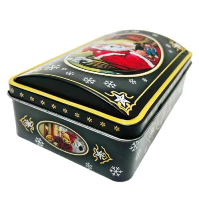Factory Custom Logo Tinplate Container Rectangle Hinged Metal Can Cookie Candy Tin Box for Gift Christmas