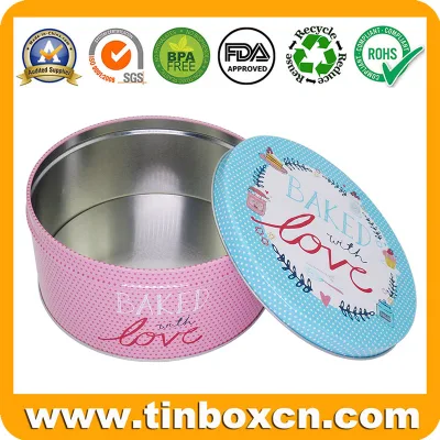 Custom Large Metal Food Can Storage Box Round Cake Bread Bakery Tin