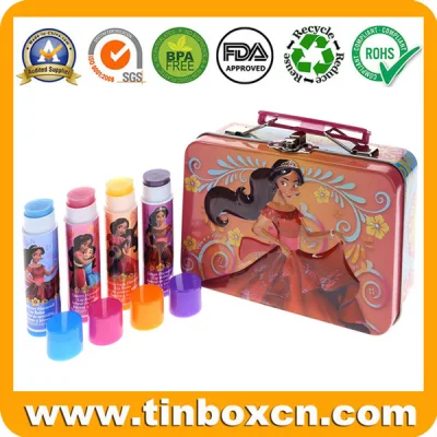 Empty Hinged Metal Cosmetic Tin Container for Makeup Kit