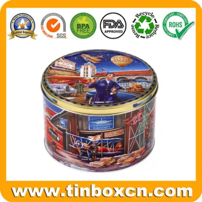 Round Metal Tin Food Packaging for Chocolate Candy Biscuit Cookies
