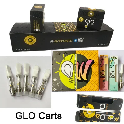 Glo Carts 0.8ml 1ml Ceramic Coil Thick Oil Atomizer Vape Cartridges Packaging 510 Thread Display Box