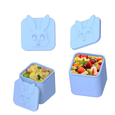 Bunny Cute Shape Microwavable Freezer Safe Silicone Food Snack Tin Vacuum Thermal Leak Proof Storage Boxes Lunch Bento for Kids