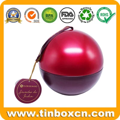 Decorative Ball Shape Christmas Tin Box with String for Chocolate Candy