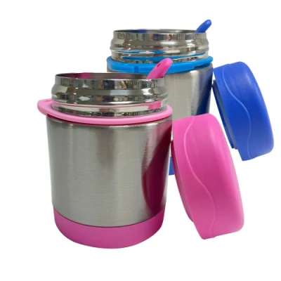 Lunch Box Thermal BPA Free 300ml Round Food Container Double Metal 304 with PP Lid Lekaproof Kids Soup Cup