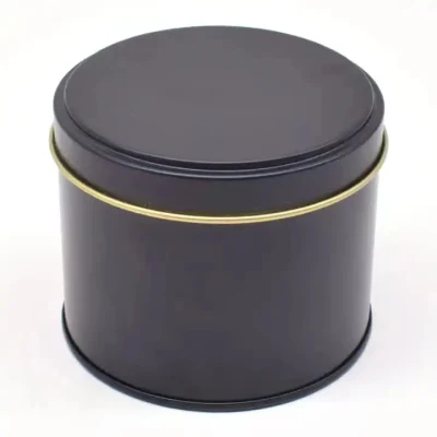 Custom Logo Sealed Tea Tin Can Round Black Metal Candle Tea Box