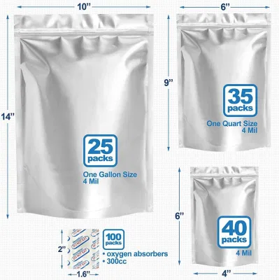 Food Grade 1/2/3/5 Gallon Packaging Mylar Bags for Food Storage