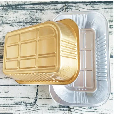 Gold Tin Foil Box Thickened with Hard Open Flame Round Rectangular Aluminum Foil Disposable Lunch Box Takeaway Box