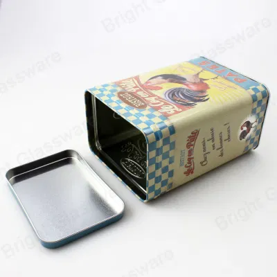 Rectangular Empty Tin Tea Biscuit Wine Tin Container with Embossed Design