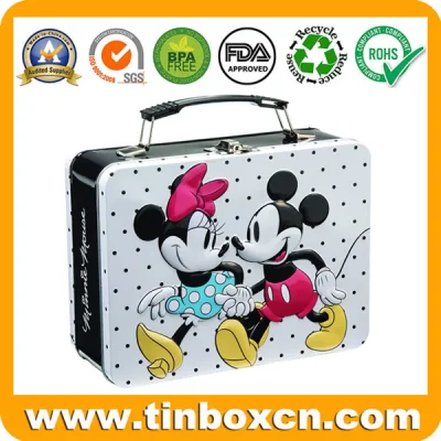 Metal Lunch Tin Case with Two Covers and Clasp Handle