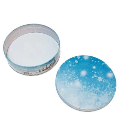 Factory Custom Tinplate Packaging Small Round Box Christmas Metal Tin Can for Candy Chocolate Biscuit