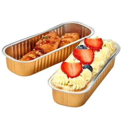 Microwave Oven Safe Baking Mold Aluminum Foil Cake Cup Disposable Baking Rectangular Muffin Tin Mousse Cheese Box with Clear Lid