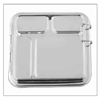 Lid Stainless Steel Lunch Box with 4 Compartments and Hinged Lid Metal Multi-Compartment Lunch Box