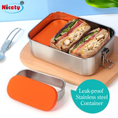 Tableware Dinner Ware Biodegradable Sauce Snack Food Packing Tin/Tiffin Box Silicone Lid Stainless Steel Small Food Container Box