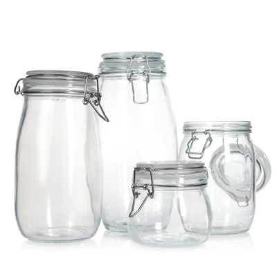 High Quality 500ml 750ml 1000ml Airtight Glass Jar Small Glass Container with Metal Clip