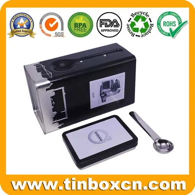 Premium Rectangle Airtight Coffee Tin Box with Useful Spoon for Chocolate Tea Storage