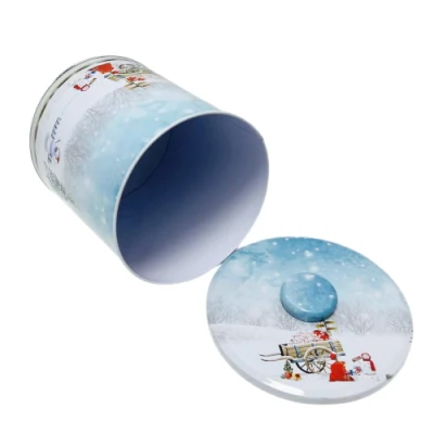 Factory Custom Tinplate Food Storage Container Metal Round Box Large Cookie Candy Self Sealing Tin Can for Christmas