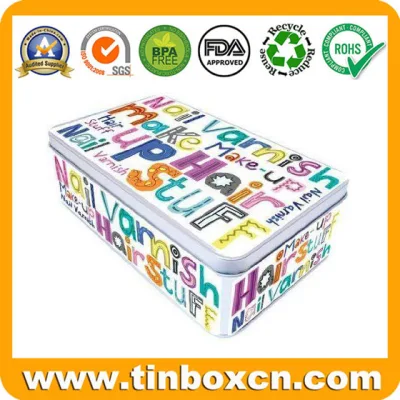 Empty Hinged Metal Cosmetic Tin Container for Makeup Kit