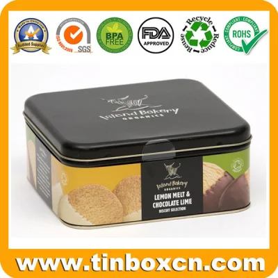 Food Packaging Square Embossed Cookies Metal Storage Box Biscuits Tins