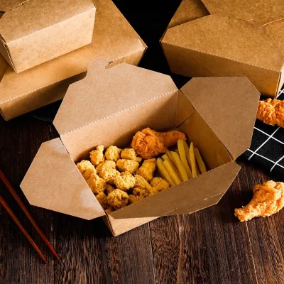Custom Printed Fried Chicken Chips Kraft Paper Packaging Box Meal Bento Lunch Box with Lid Packing Pasta Salad Food Takeaway