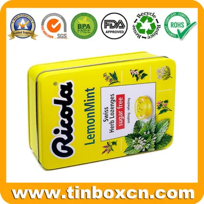 Embossed Hinged Sugar Free Lemon Mint Tin Box for Candy