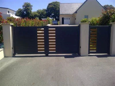 Horizontal Privacy Aluminum Courtyard Custom Gate Design Automatic Fancy Sliding Main 6 FT High 14 FT Wide Aluminum Driveway Boundary Gate