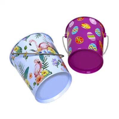 Mini Small Round Flower Bucket Candy Biscuit Tin Box Christmas Tin